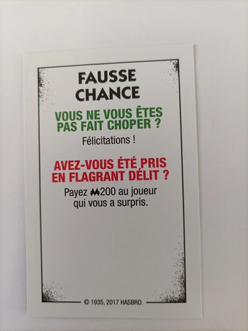 Carte fausse chance pièce détachée Monopoly édition tricheurs Hasbro gaming #A28