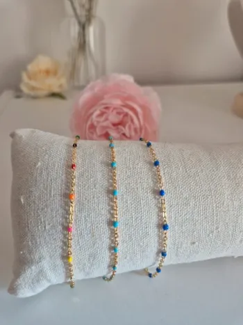Lot de 3 bracelets 22 cm  estival dorée en acier inoxydable 1 multicolores 1 turquoise 1 bleu LOT1