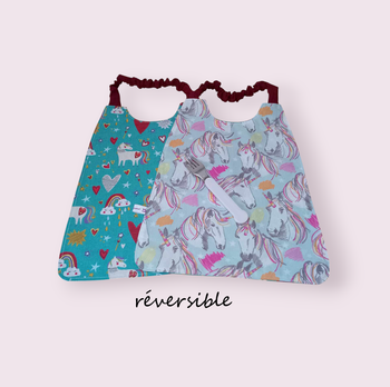 Serviette de cantine élastique réversible enfant, bavoir maternelle, modèle licornes