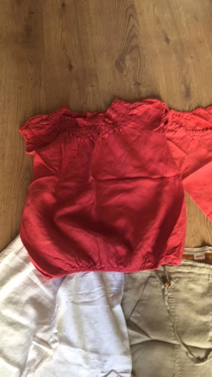 Lot pantalon et pantacourt et 2 blouses 100% lin - photo numéro 5