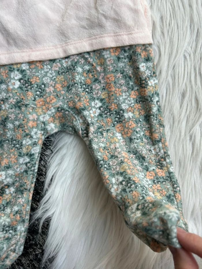 Pyjama en velours effet 2 en 1 motifs fleuris bébé fille rose - photo numéro 3