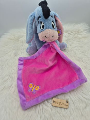 Doudou mouchoir Peluche Bourriquet rose fleur papillon Disney Nicotoy