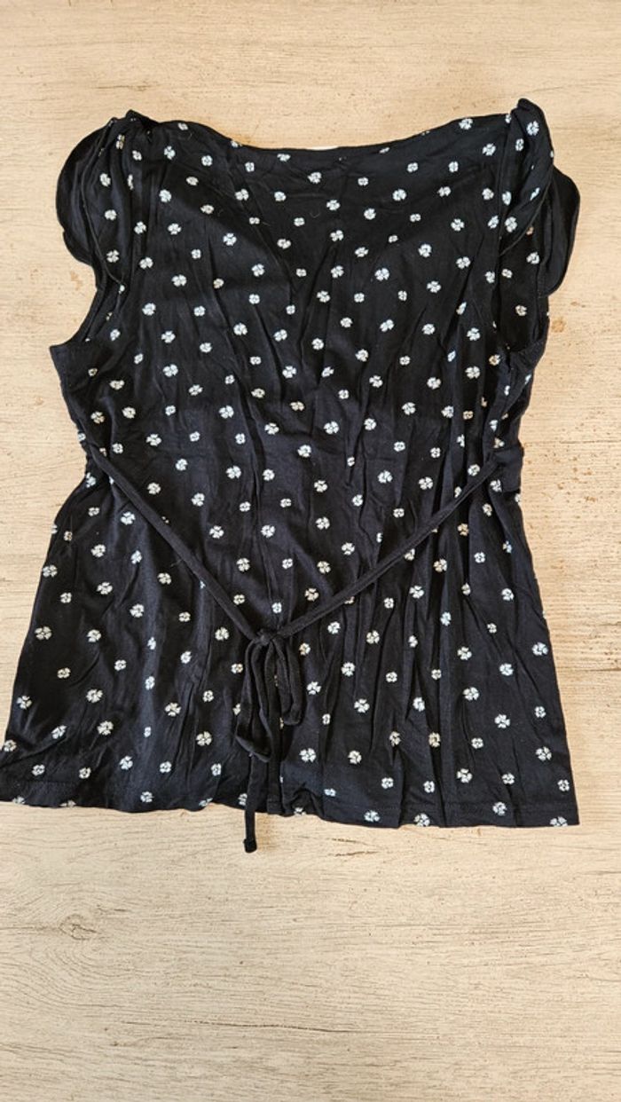 Blouse sans manche ceintrée noire à dessins blancs, Yessica, M, nickel - photo numéro 7