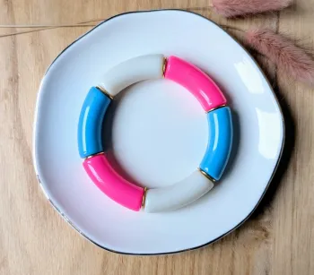Bracelet tube bleu rose blanc doré