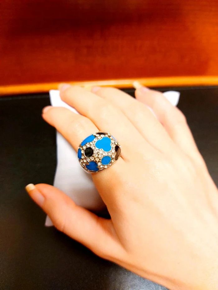 Magnifique bague fantaisie style vintage couleur bleu et noir - photo numéro 3