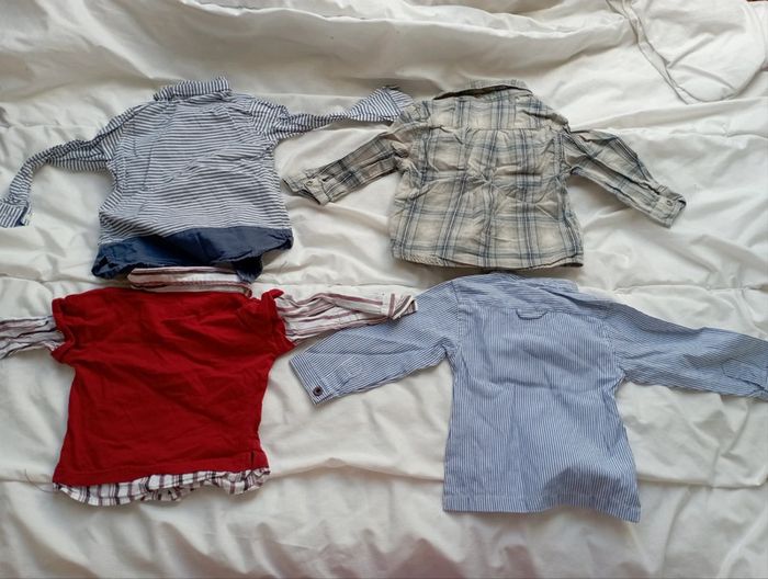 Lot 4 chemises manches longues marques diverses 12 mois neuf 10€ obaibi - photo numéro 3