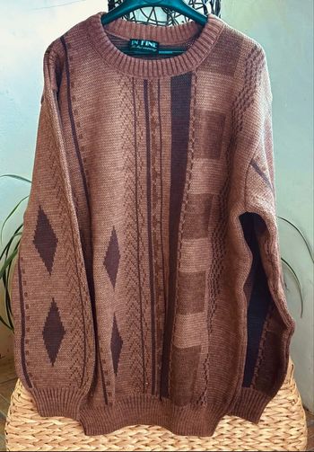 Pull jacquard col rond pour homme marron à motifs 