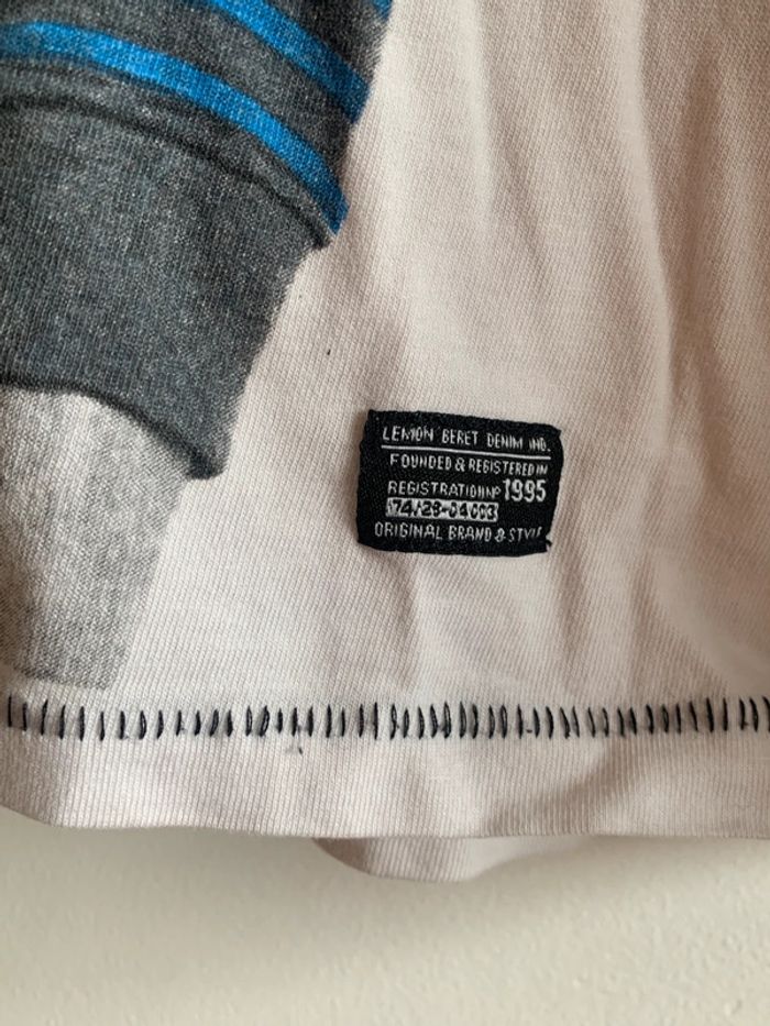 Tee Shirt maillot manches longues 14 ans Lemon Beret blanc noir imprimé tigre lunettes - photo numéro 3