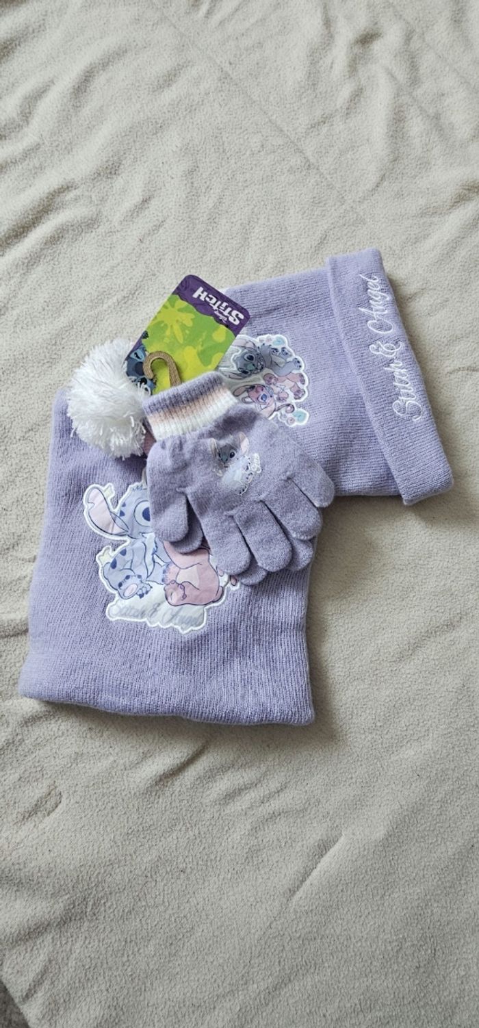 Bonnet et gants Disney Stitch & Angel - violet, neufs avec étiquette
