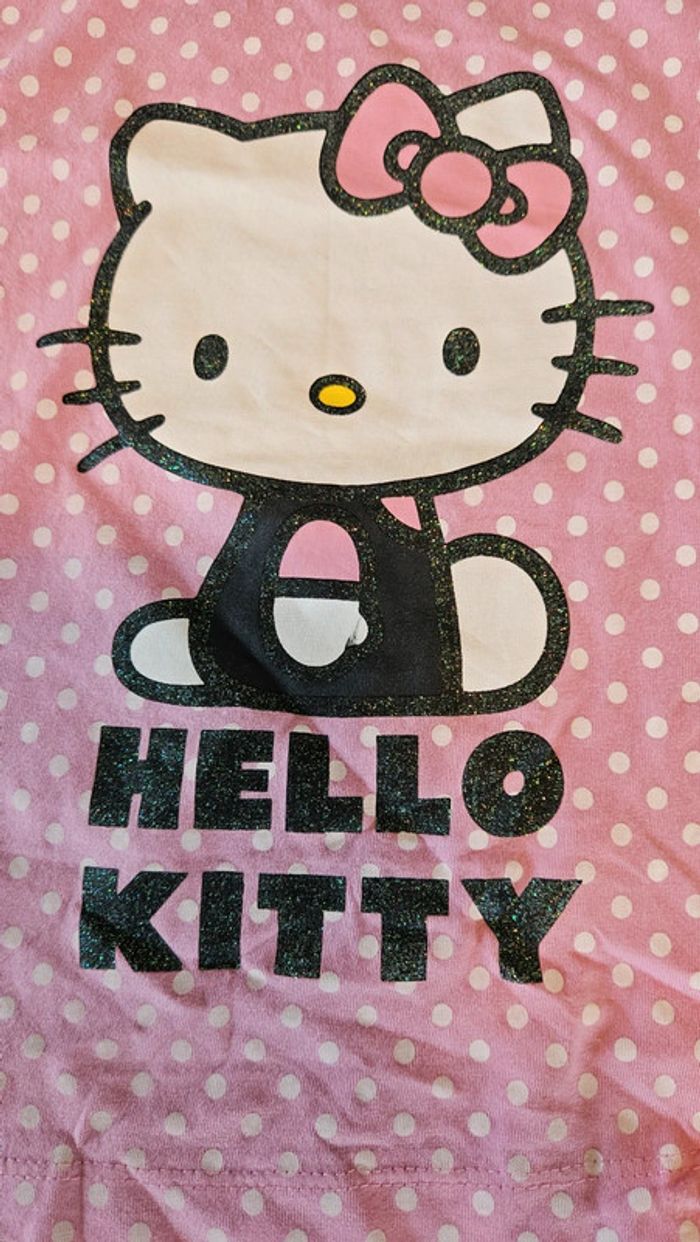 T shirt à manches courtes noir rose clair et blanc, Hello Kitty, 8 ans, neuf sans étiquette - photo numéro 3