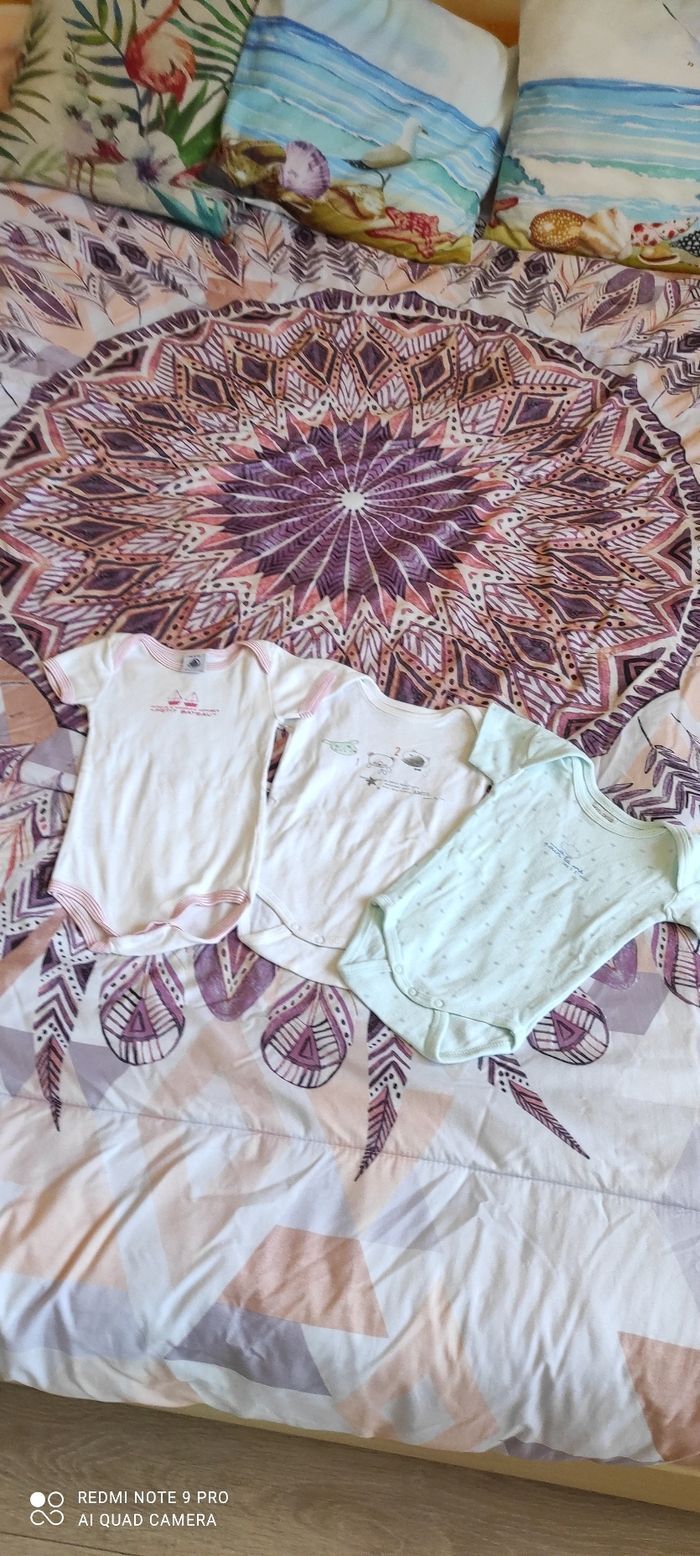Lot 3 bodies à manches courtes Petit bateau 6 mois