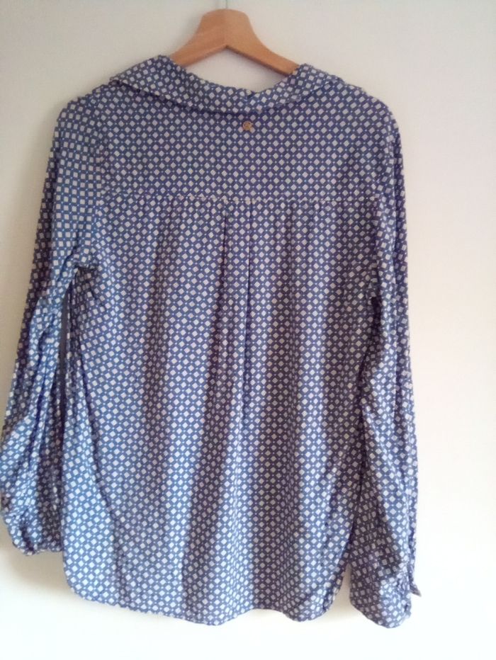 Blouse bleu canard et beige - photo numéro 2