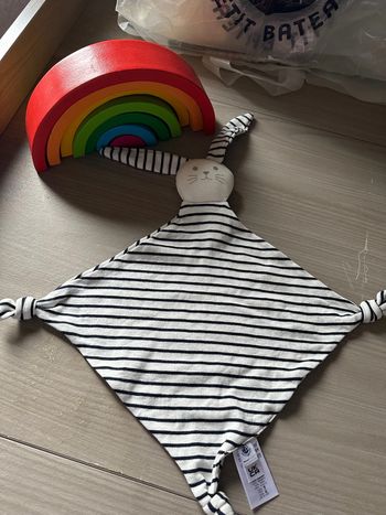 Doudou Plat/Mouchoir Lapin Blanc Rayé Bleu Marine Marinière - Petit Bateau