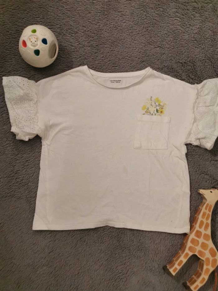T-shirt blanc poche à fleurs 8 ans Verbaudet
