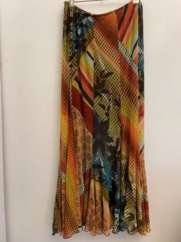 Jupe très longue mesh transparent multicolore motif rétro vintage - photo numéro 2