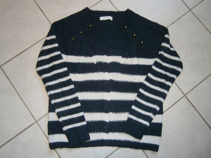 Pull ML marine rayé blanc PROMOD Taille 42
