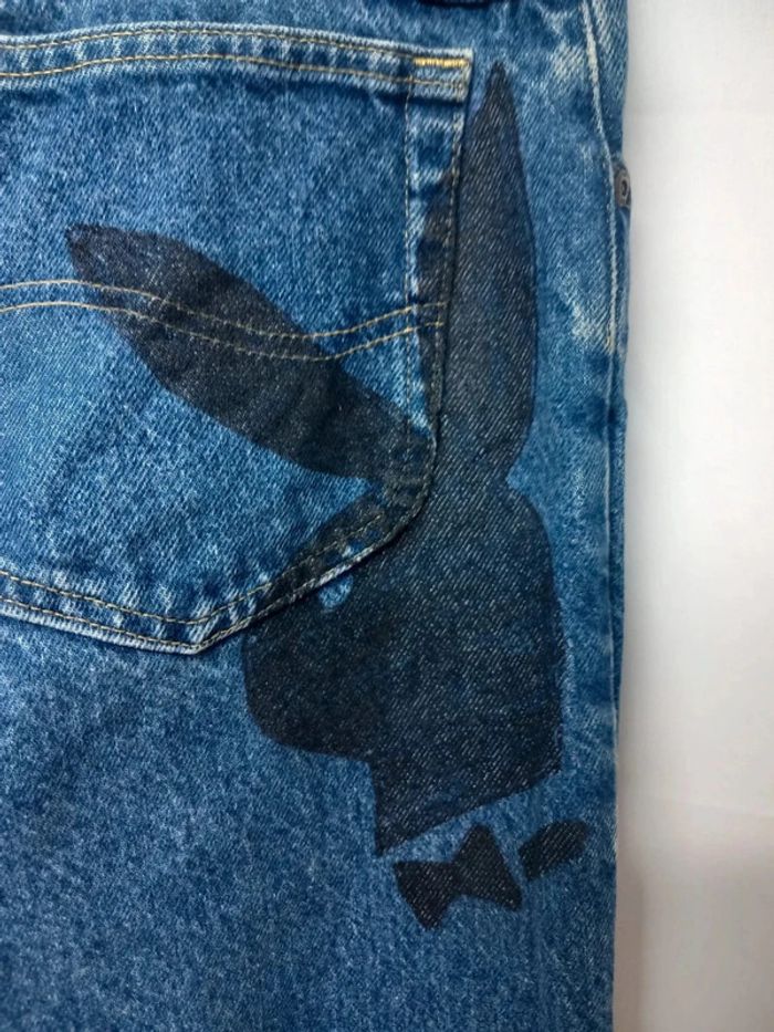 Jeans taille haute Lee vintage imprimé playboy bleu foncé en coton - photo numéro 7
