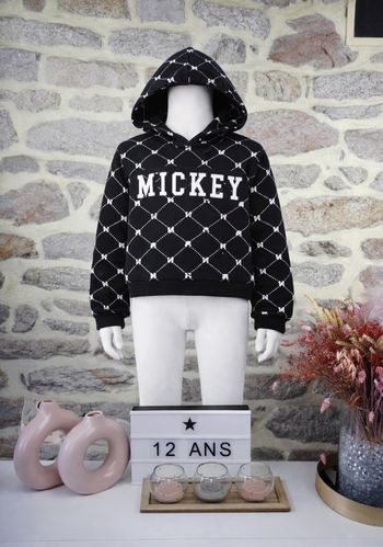 Sweat à capuche cropped Mickey noir et blanc Fille taille XS 12 ans marque Disney by FB Sisters 🦜