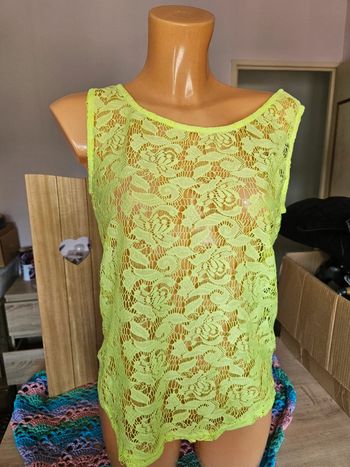 Débardeur jaune fluo, été, transparent, Mim taille 38/M