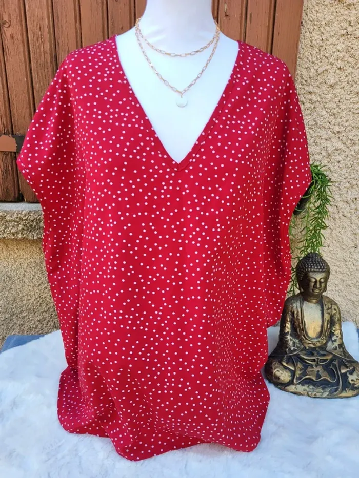 Blouse fluide à pois rouge blanc shein taille 52 - photo numéro 2