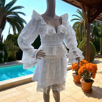 BOOHOO - ENSEMBLE 2P FEMME BOHÉME CHIC DETAILS POMPONS, VOLANTS, GUIPURE & FEUILLAGES RELIEFS 40