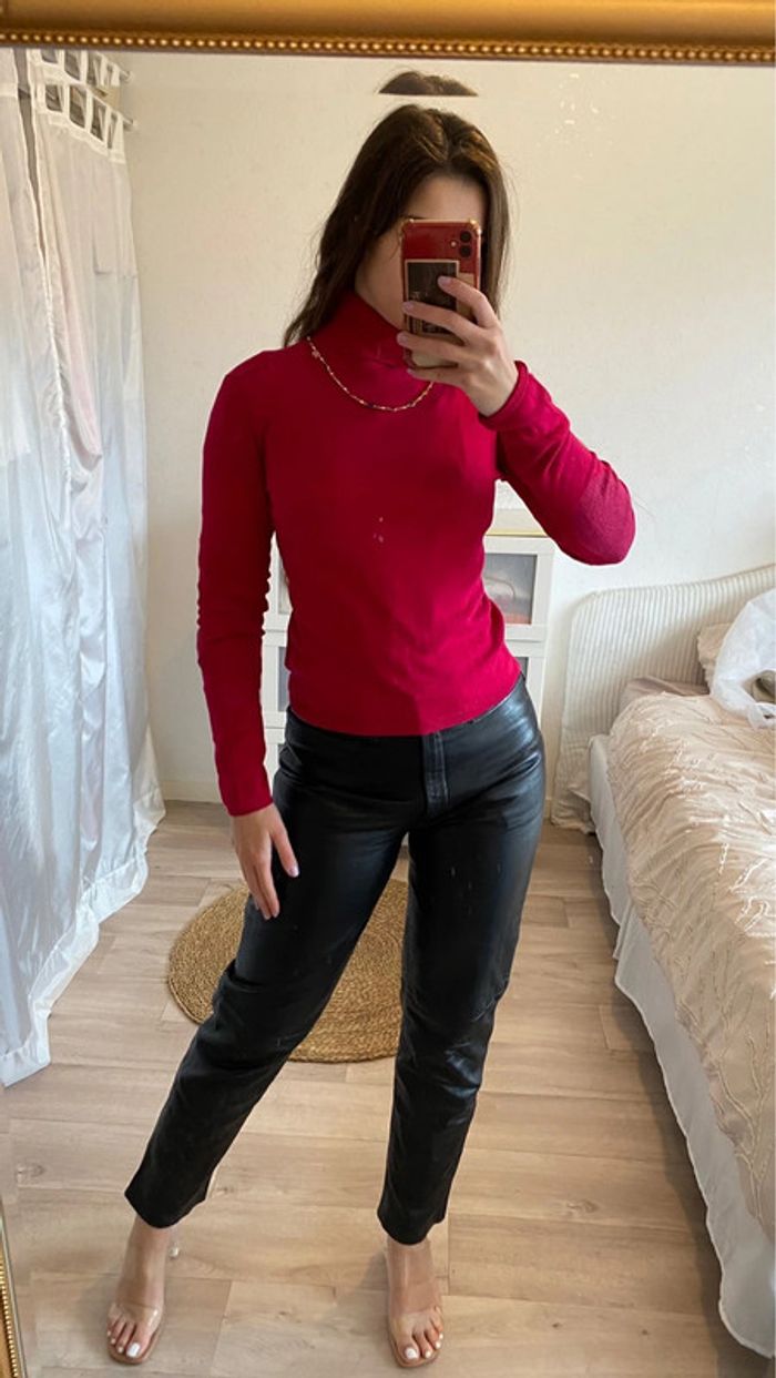 Pull col roulé fushia