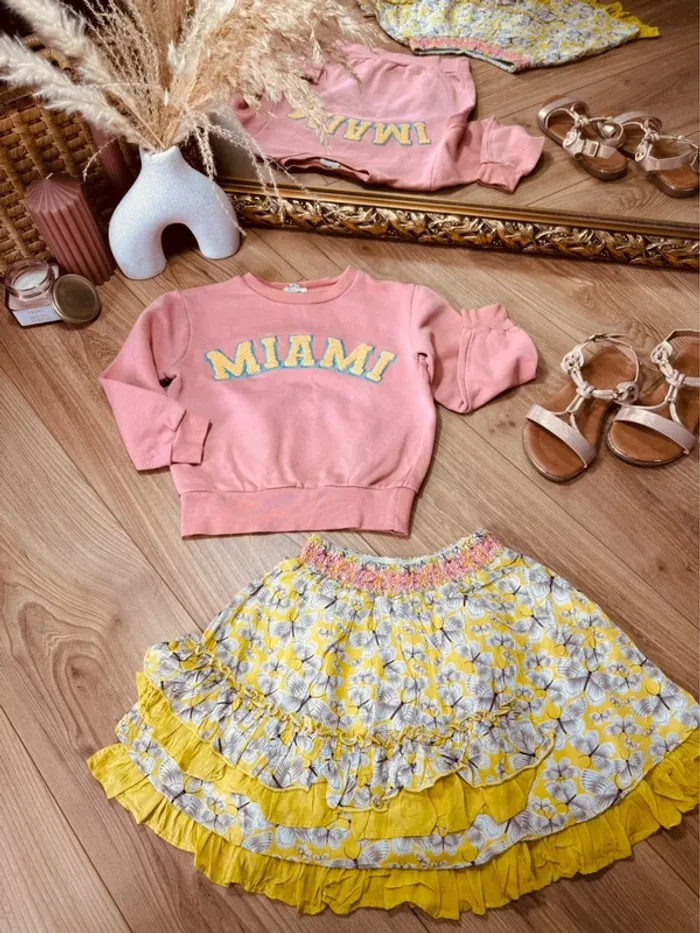 Taille 6 ans tenue 2 pièces fille Orchestra Little cigogne rose jaune * miami * 🌸