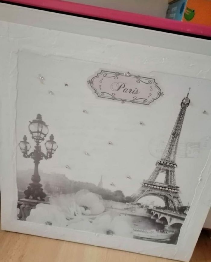 Toile fond blanc tour Eiffel Paris strass BE 🗼