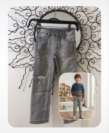 Jean Gris Délavé Enfant Zeeman - Taille 110 (5 ans) - Coupe Droite Effet Destroy Genoux