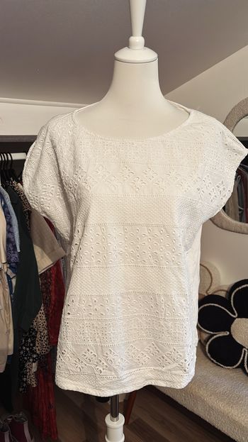Tee shirt blanc bi matière Boutique Indépendante T46/48