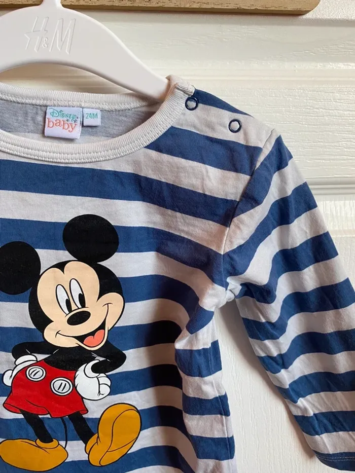 T-shirt manche longue Disney baby rayer marine et blanc - photo numéro 3