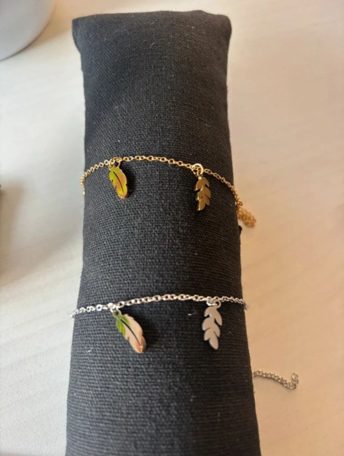 Bracelet de cheville plume en acier inoxydable argent