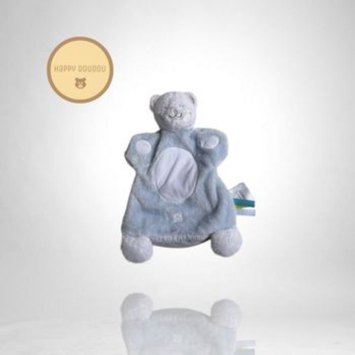 Doudou plat marionnette Ours Sergent Major blanc bleu DP467