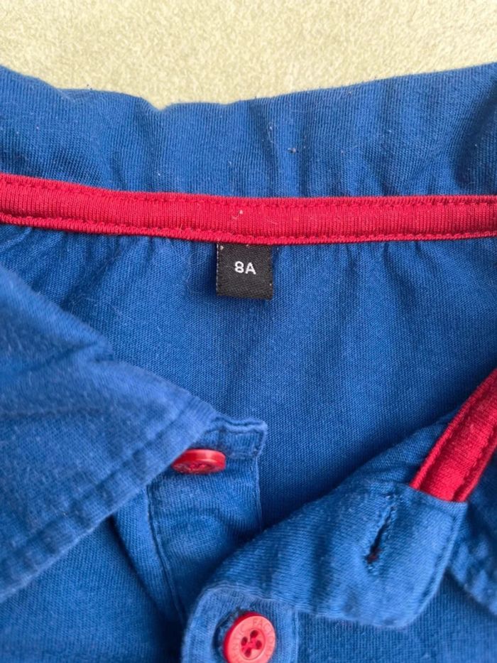Polo bleu avec manche longue cousu noir taille 8 ans - photo numéro 3