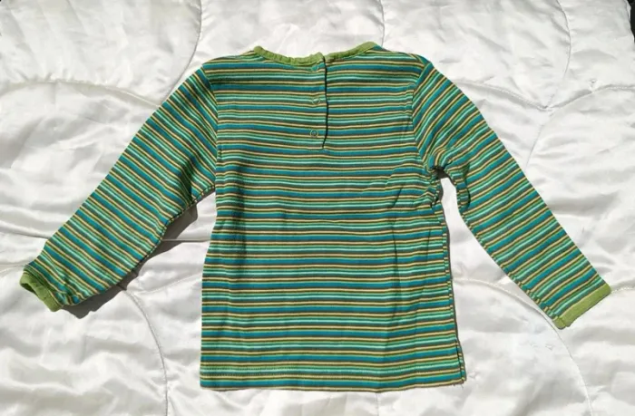 T-shirt en coton manches longues rayé vert 23 mois bob et julie - photo numéro 2