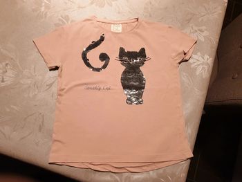Tee-shirt Zara Girls chat en sequins réversibles 6 ans 116cm