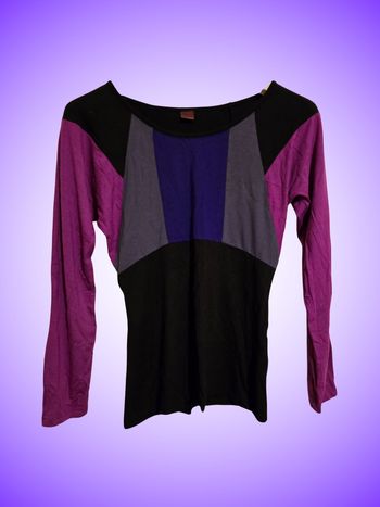 Haut Bicolore Blancheporte – Violet, Bleu, Noir – Manches Longues – Taille 34 XS 36 S – Très Bon État