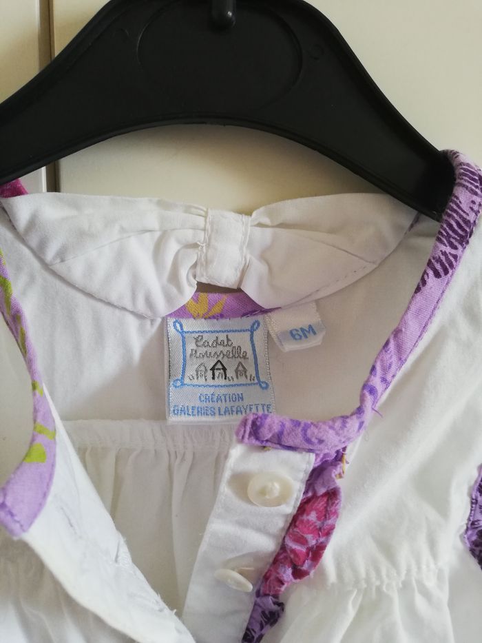 Robe d'été blanche et violette, 6 mois, Cadet Rousselle, en très bon état - photo numéro 7
