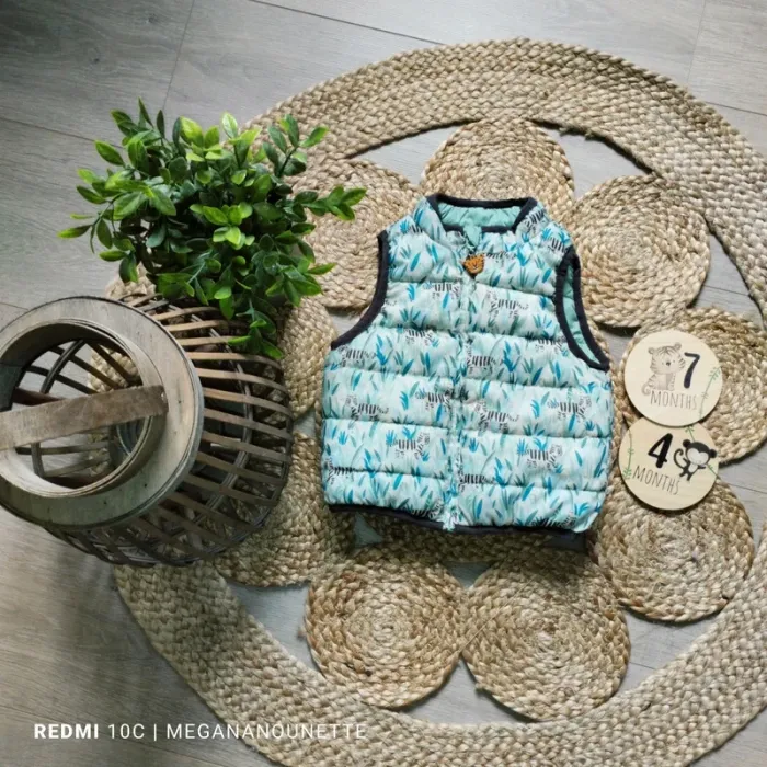 🧸 Doudoune sans manches réversible – Taille 74 cm 9-12 mois 🌿🐻