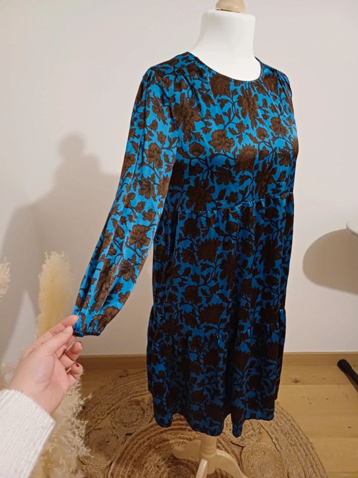 Robe fluide bleue et marron Sfera taille L 40 - photo numéro 5