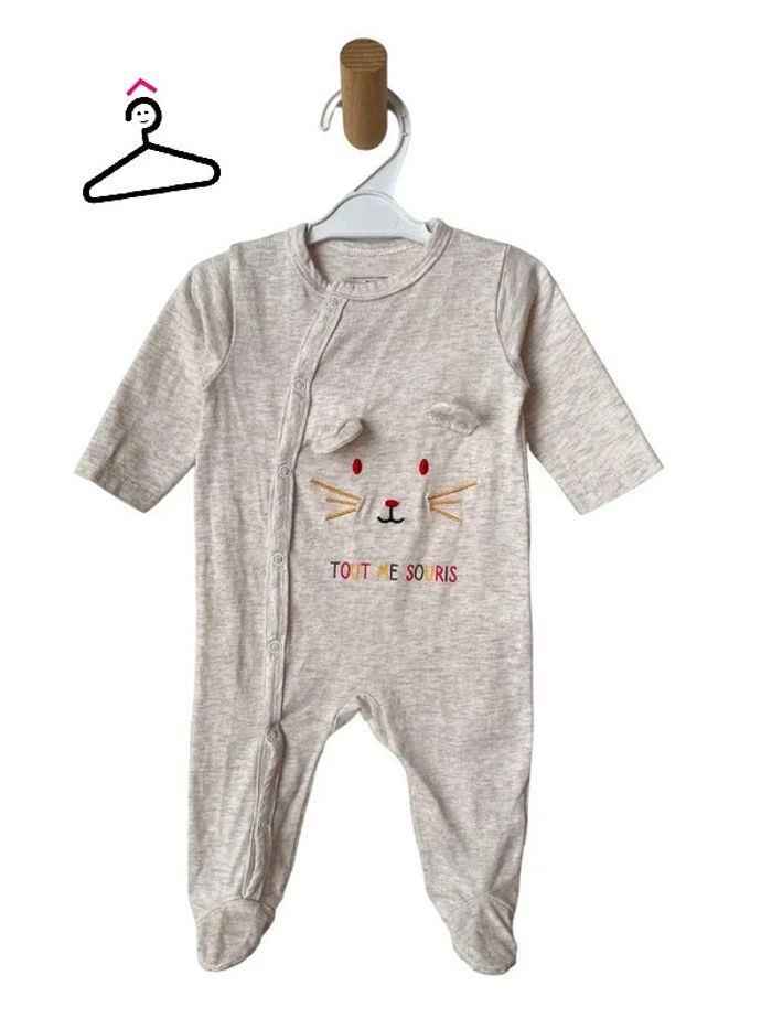 Pyjama coton beige chiné “tout me souris” - Manon et Valentin 3 mois (62cm)