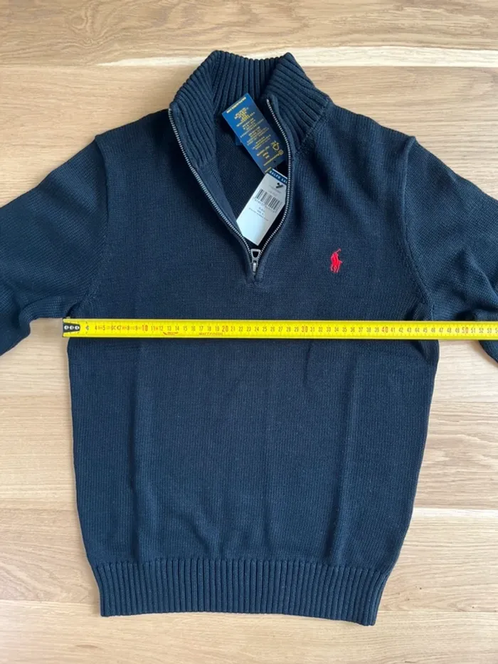 Pull 1/4 Zip Ralph Lauren 100% coton (NEUF) - Noir Logo Brodé Rouge - photo numéro 7