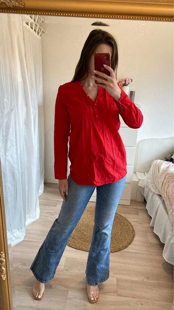 Blouse longue rouge col v