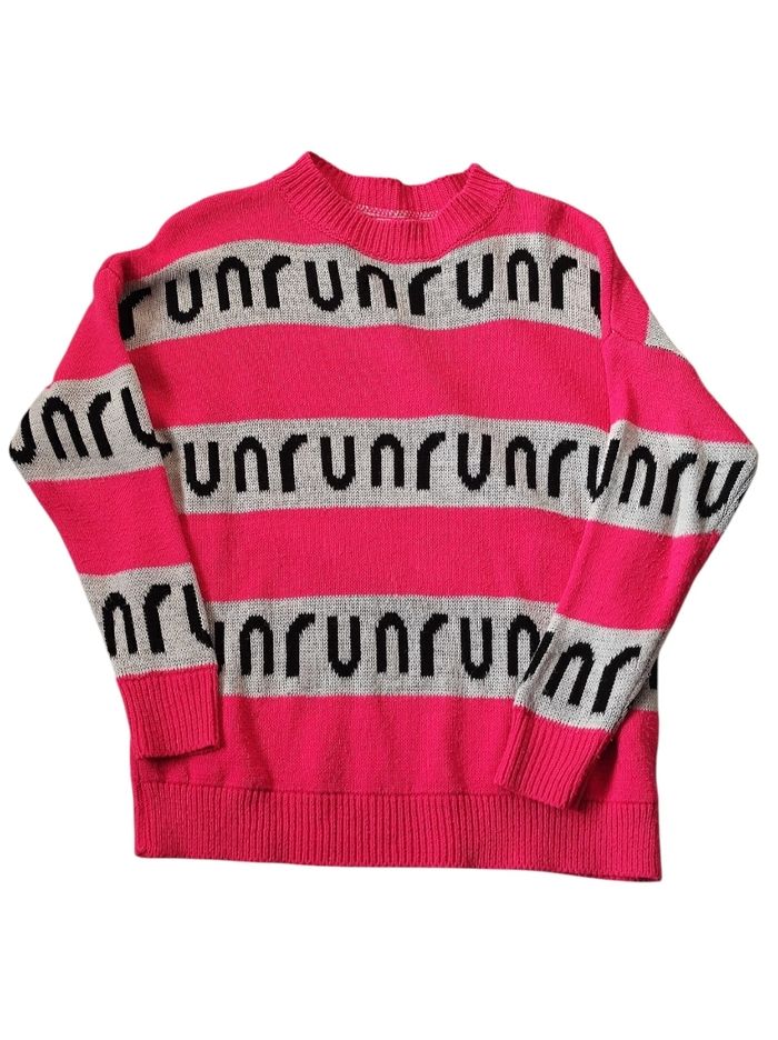 Pull rose et blanc taille unique