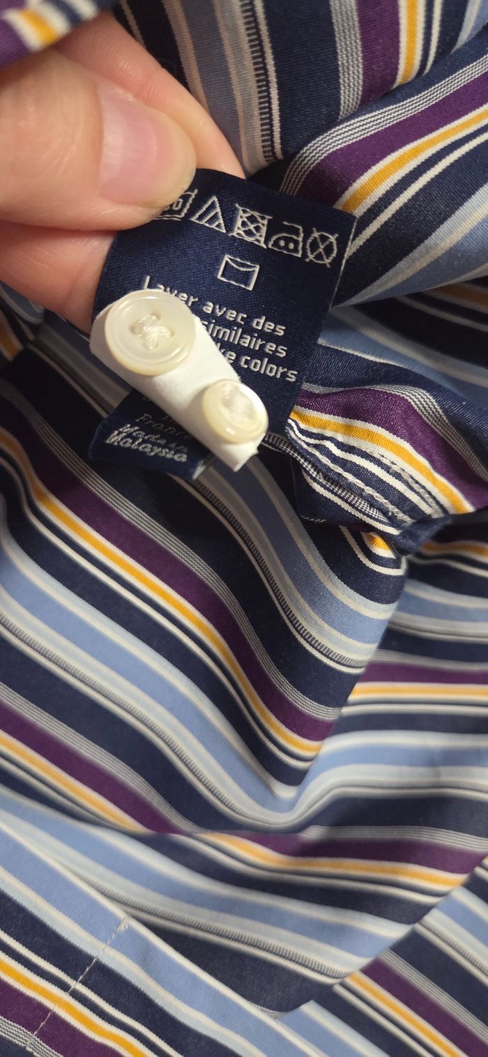Chemise Façonnable Club XL – 100 % coton – Rayures bleu marine / jaune / prune – Élégance française - photo numéro 6