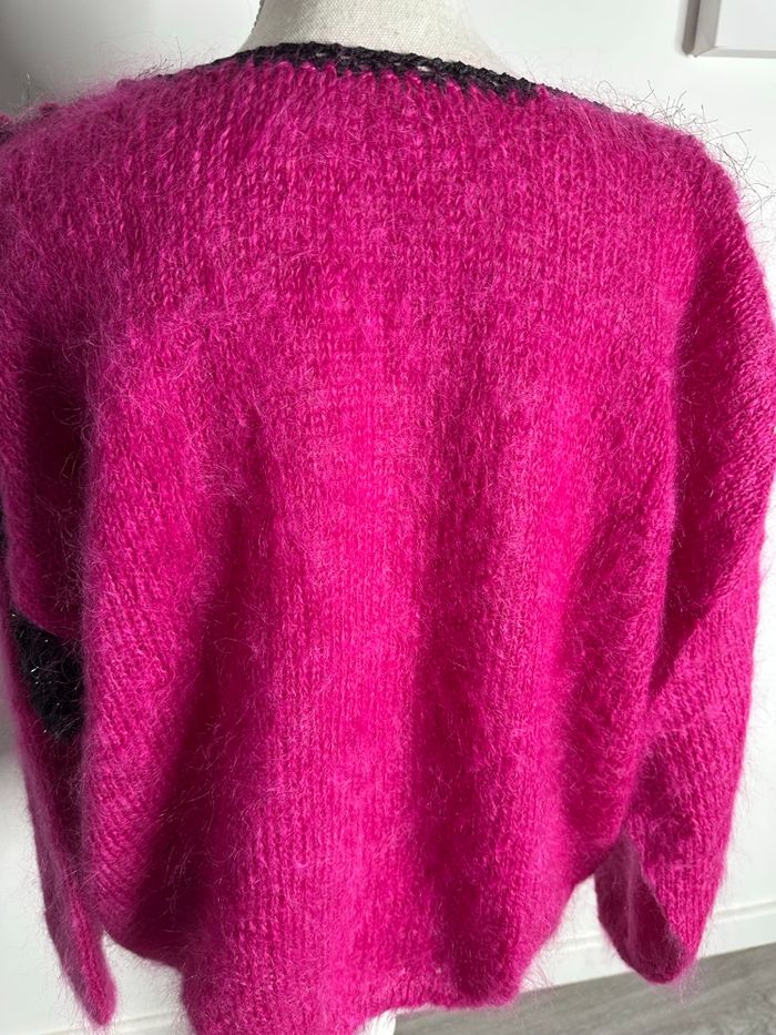 Pull oversize angora et mohair rose fuchsia et noir Anny Blatt Vintage T42 XL - photo numéro 6