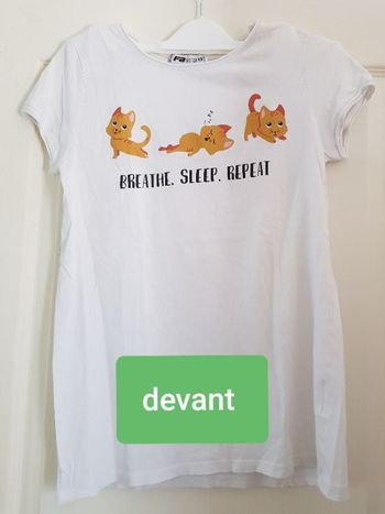 Tshirt blanc manches courtes, motifs chats oranges
