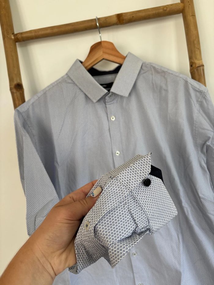 Chemise 100% coton blanche à motifs bleus celio taille XXL 45/46 - photo numéro 2