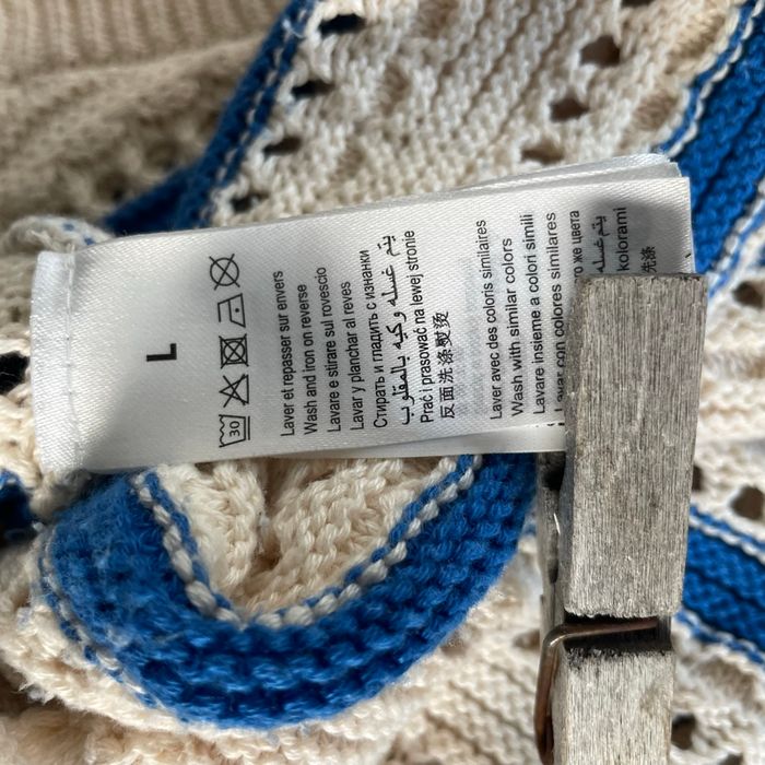 Pull ajouré coton rayé bleu blanc écru BZB taille L 100 % coton maille printemps été légère V060 - photo numéro 8