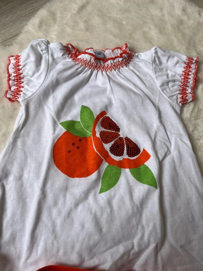 Ensemble bébé fille orange blanc 12 mois - photo numéro 2